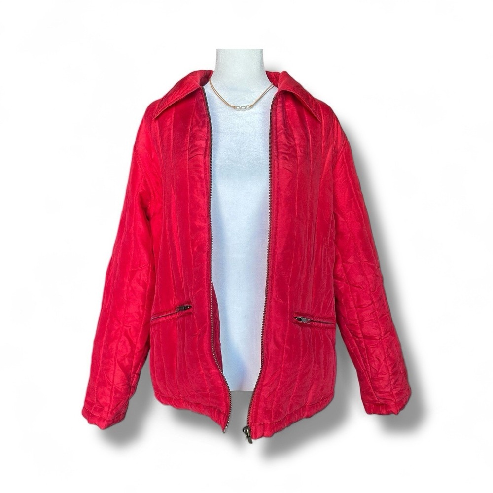 VTG Melrose Studio 100% Sueded Silk Quilted Jacket Red Zip Front Deadstock M NWT